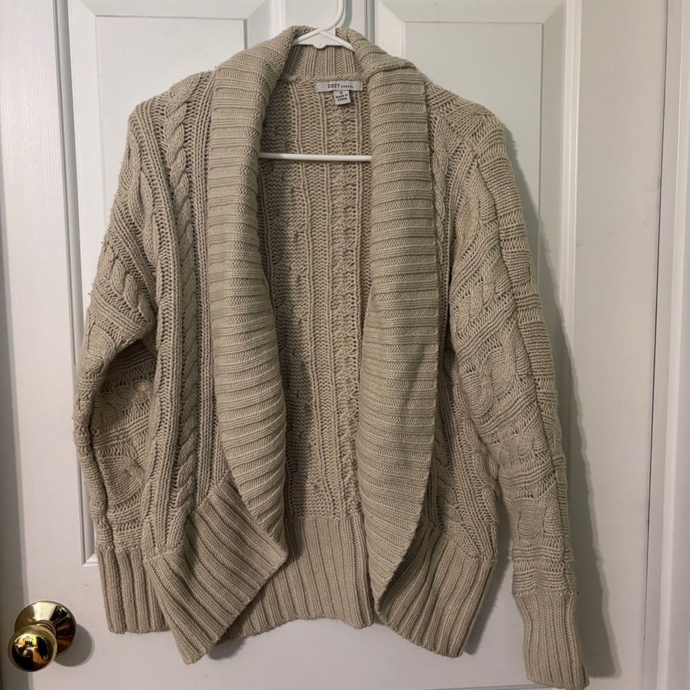 Cozy Casual Tan Cable Knit Cardigan